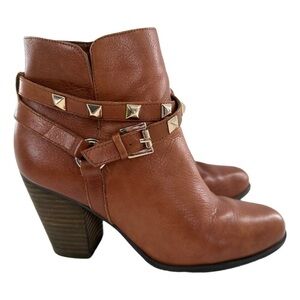 Guess ankle booties size 7.5 tan leather studded harness western rodeo boots